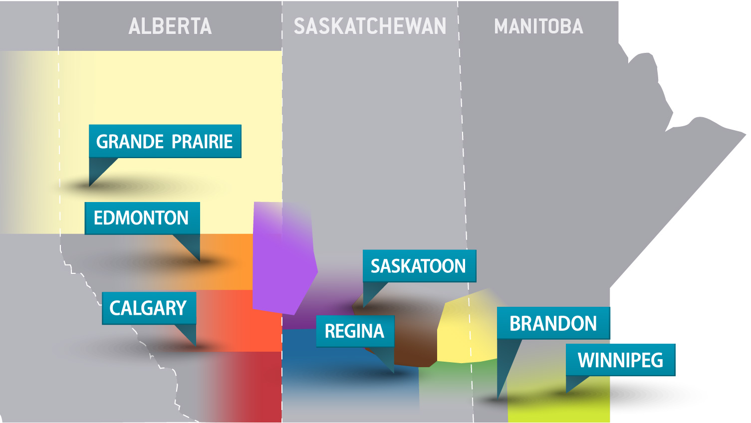 a map of Canada with certain areas highlighted.