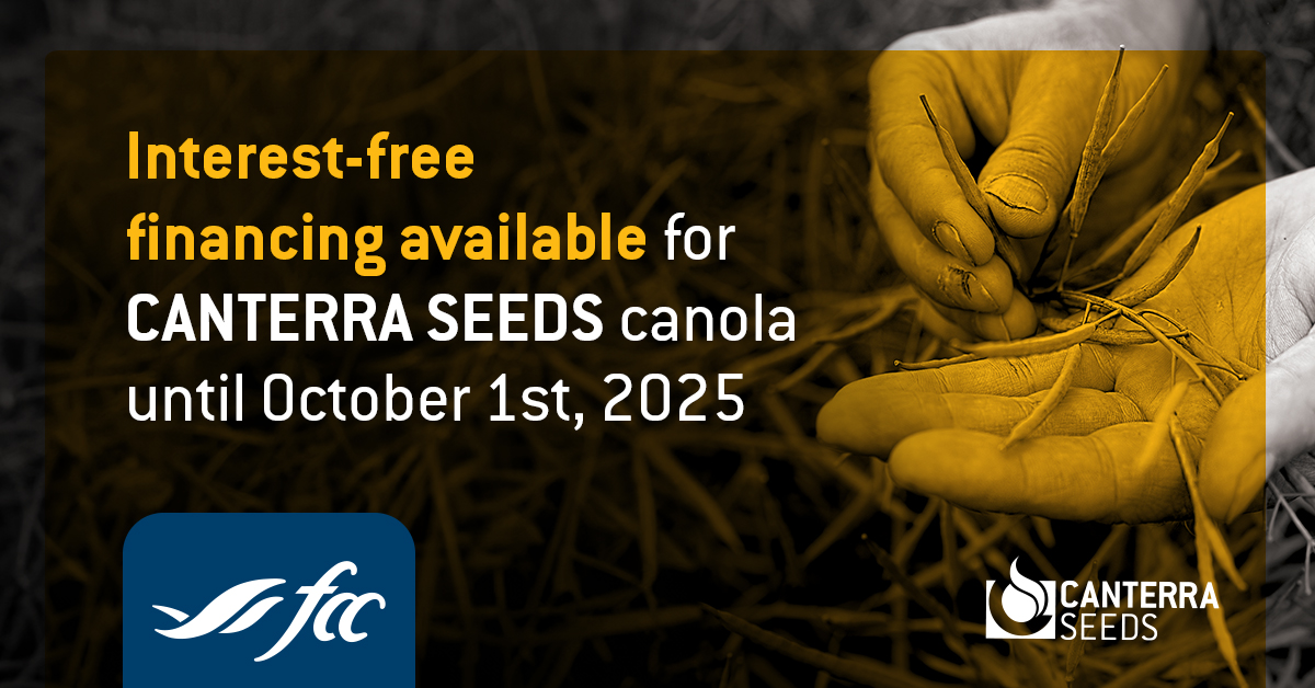 Interest-free financing available for CANTERRA SEEDS canola until October 1st, 2025.